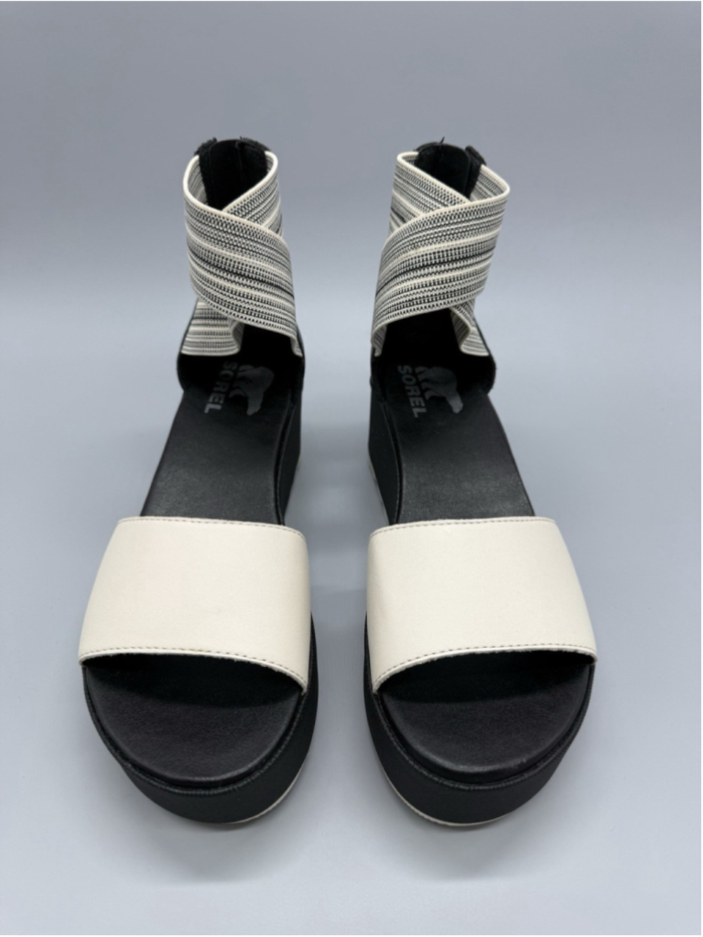 Sorel Cameron Ankle Strap Sandals Women's Size 7 Black White Platform